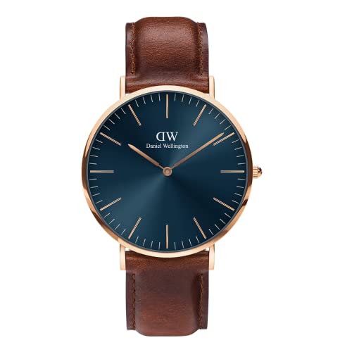 【公式限定/2年保証/正規品】Daniel Wellington ダニエルウェリントン DW メンズ 腕時計 Classic St Mawes Arctic 40mm Watch for Men Rose Gold ブルー/ブラウン 高級時計 レザーウォッチ ビジネス腕時計 彼氏ギフト